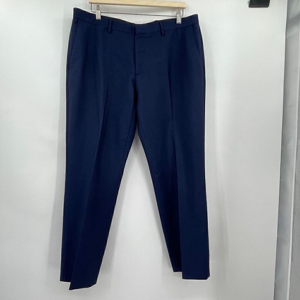 Burberry London Navy Blue Flat Front Wool Blend Trouser Dress Pants Size 36